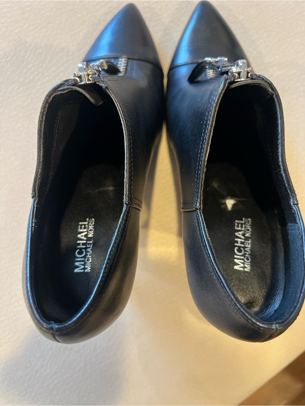 Michael Kors Black Leather Zip Front Stiletto Ankle Booties | Size 6.5 - Picture 3 of 7